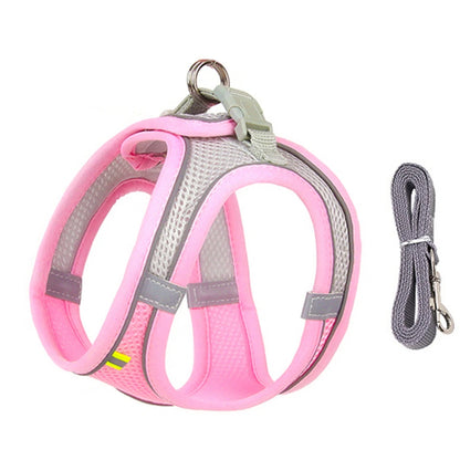 Puppy Cat Vest Harness With Leash Breathable Mesh Pet Chest Straps For Chihuahua York Harnesses Reflective Bulldog Walking Leash