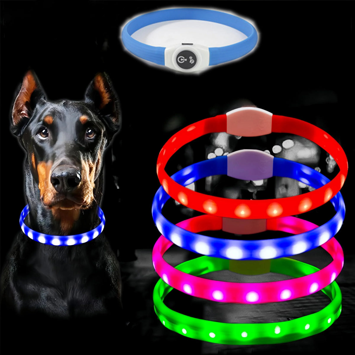 LED Illuminated Dog Collar, Waterproof PVC Material, With USB Interface, 3 Modes, Suitable for Large, Medium And Small Dogs.